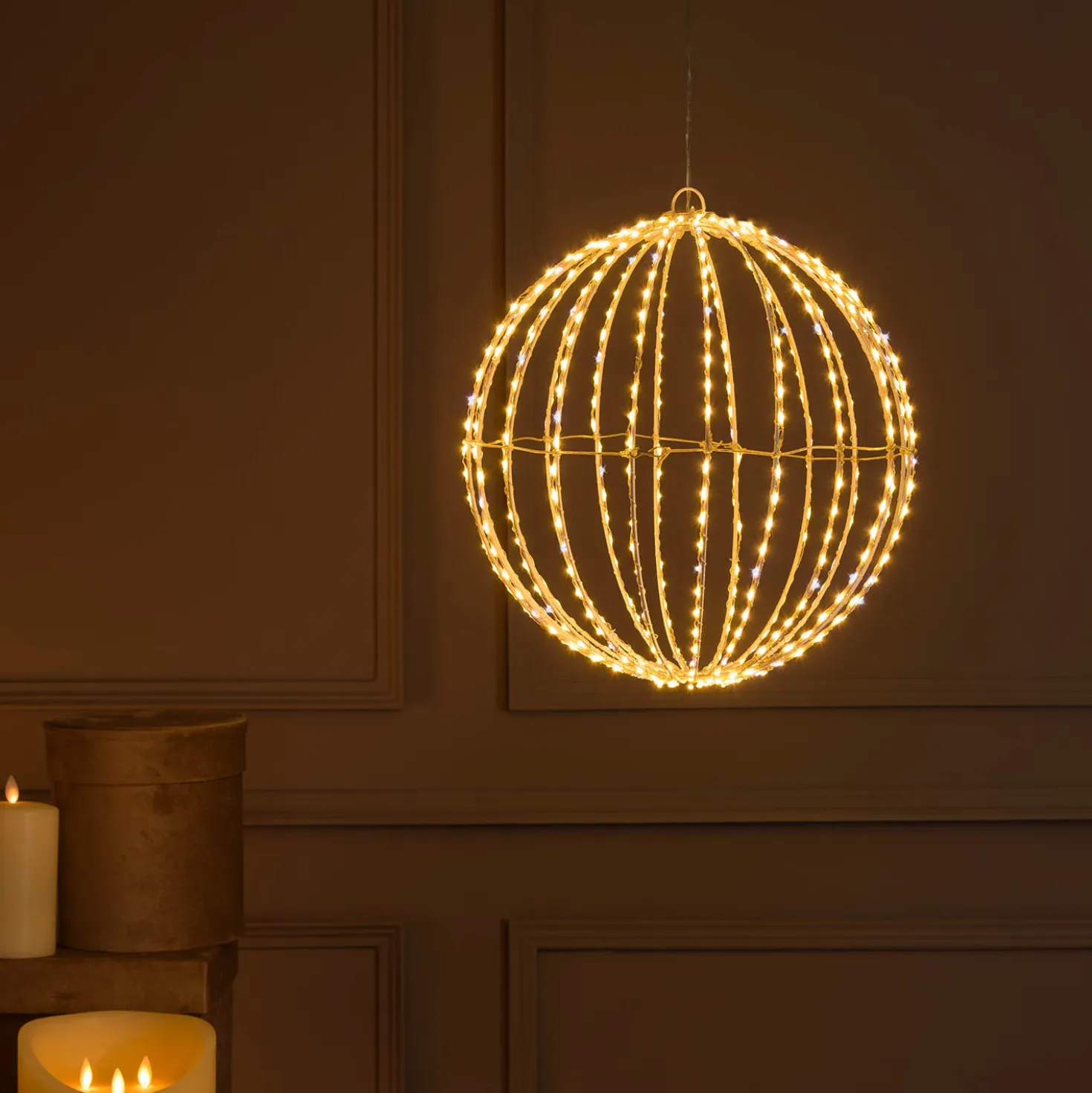 Sfera bianca ripiegabile 3D, Ø 30 cm, microled bianco caldo e freddo, uso interno