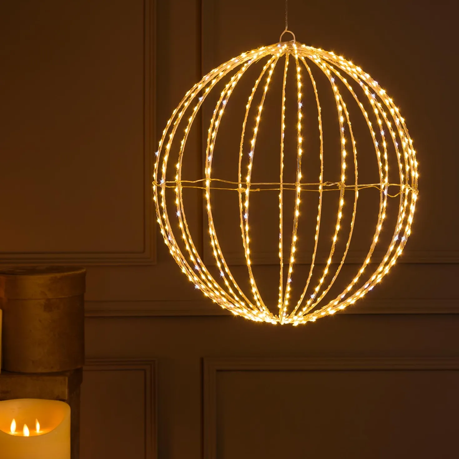Sfera bianca ripiegabile 3D, Ø 40 cm, microled bianco caldo e freddo, uso interno