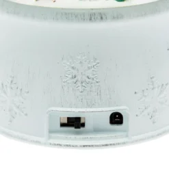 Sfera in vetro base bianco antico, Albero di Natale con Babbo Natale e sacco regali, led bianco caldo