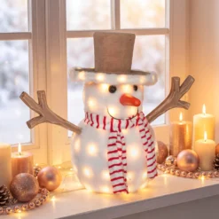 SnowPazzo luminoso 3D in legno, h 40 cm, Dual Color MicroLED bianco caldo e bianco freddo, uso interno