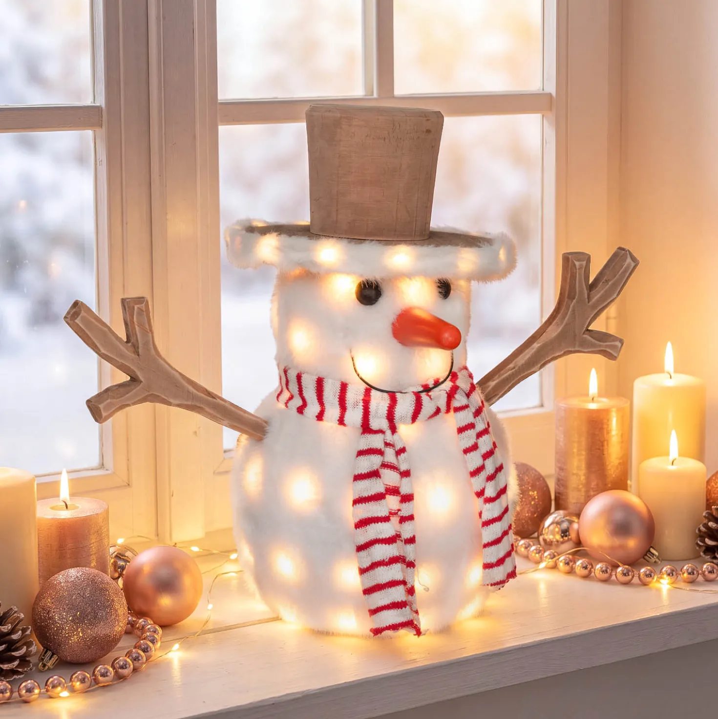 SnowPazzo luminoso 3D in legno, h 40 cm, Dual Color MicroLED bianco caldo e bianco freddo, uso interno