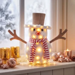 SnowPazzo luminoso 3D in legno, h 40 cm, Dual Color MicroLED bianco caldo e bianco freddo, uso interno