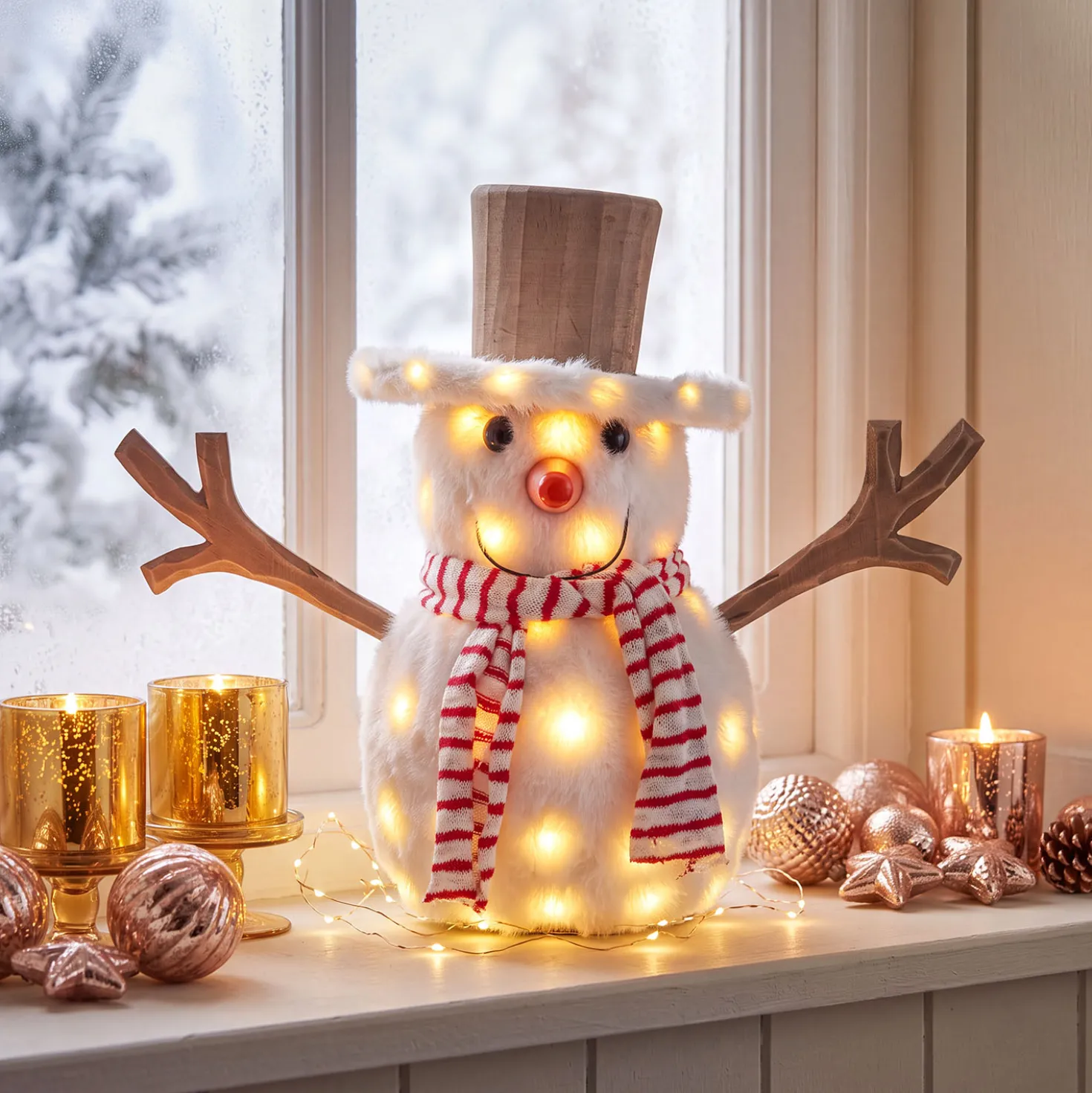 SnowPazzo luminoso 3D in legno, h 40 cm, Dual Color MicroLED bianco caldo e bianco freddo, uso interno