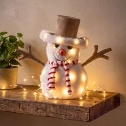 SnowPazzo luminoso 3D in legno a batteria, h 25 cm, Dual Color MicroLED bianco caldo e bianco freddo, uso interno