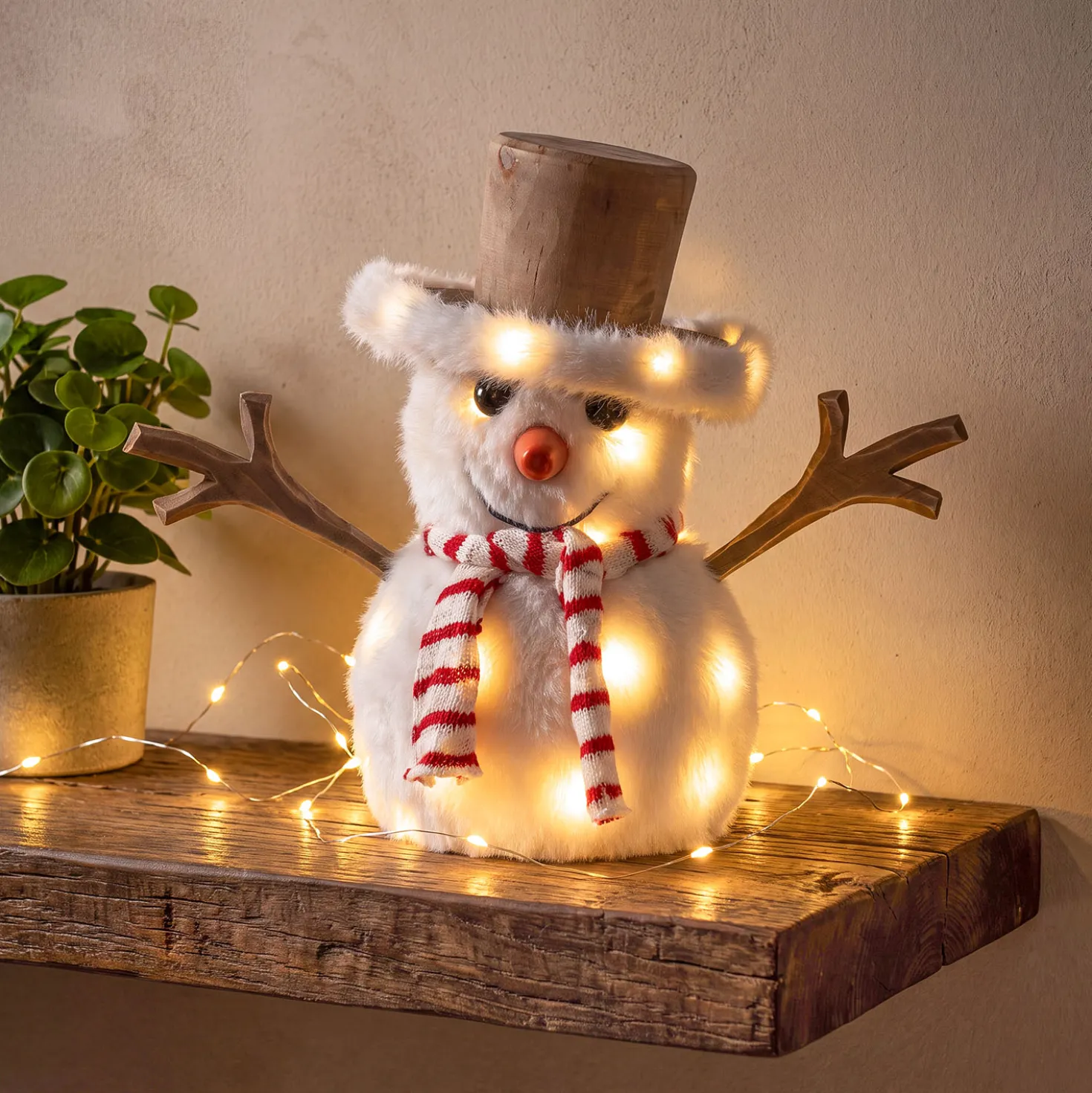 SnowPazzo luminoso 3D in legno a batteria, h 25 cm, Dual Color MicroLED bianco caldo e bianco freddo, uso interno