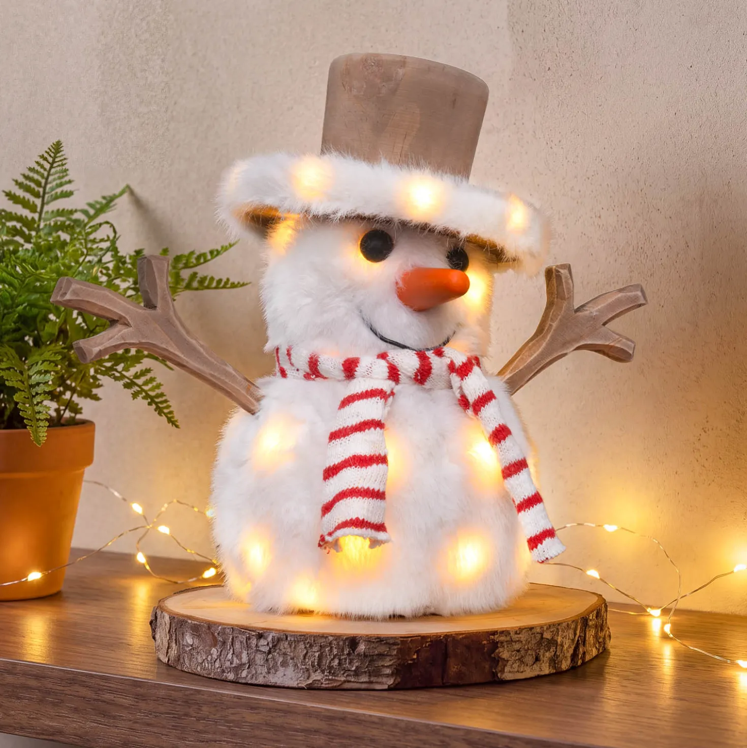 SnowPazzo luminoso 3D in legno a batteria, h 25 cm, Dual Color MicroLED bianco caldo e bianco freddo, uso interno