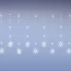 Stalattite con 14 cristalli di neve, 3,25 x h 1,15 m, 420 Gocce di Luce, led bianco freddo, cavo trasparente