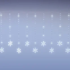 Stalattite con 14 cristalli di neve, 3,25 x h 1,15 m, 420 Gocce di Luce, led bianco freddo, cavo trasparente