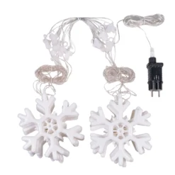 Stalattite con 14 cristalli di neve, 3,25 x h 1,15 m, 420 Gocce di Luce, led bianco freddo, cavo trasparente