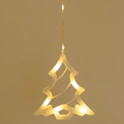 Stalattite con 20 decorazioni stelle e alberi, 4,75 x h 1,15 m, 560 Gocce di Luce, led bianco caldo, cavo trasparente