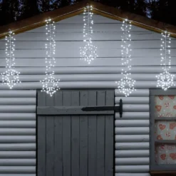Stalattite decorata con cristalli di neve 3,2 x h 0,8 m, 728 microled bianco freddo