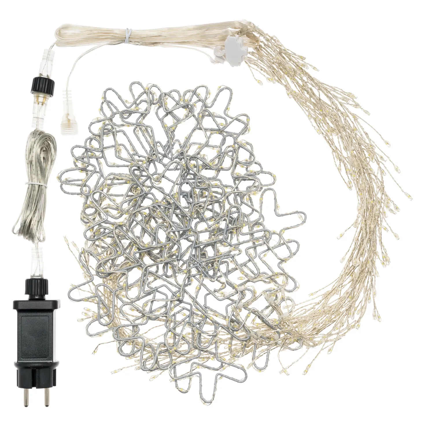 Stalattite decorata con cristalli di neve 3,2 x h 0,8 m, 728 microled bianco freddo