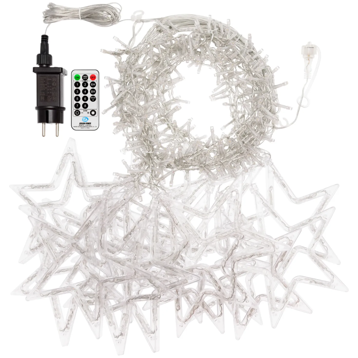 Stalattite decorata con stelle, 5 x h 1,05 m, 620 led bianco caldo