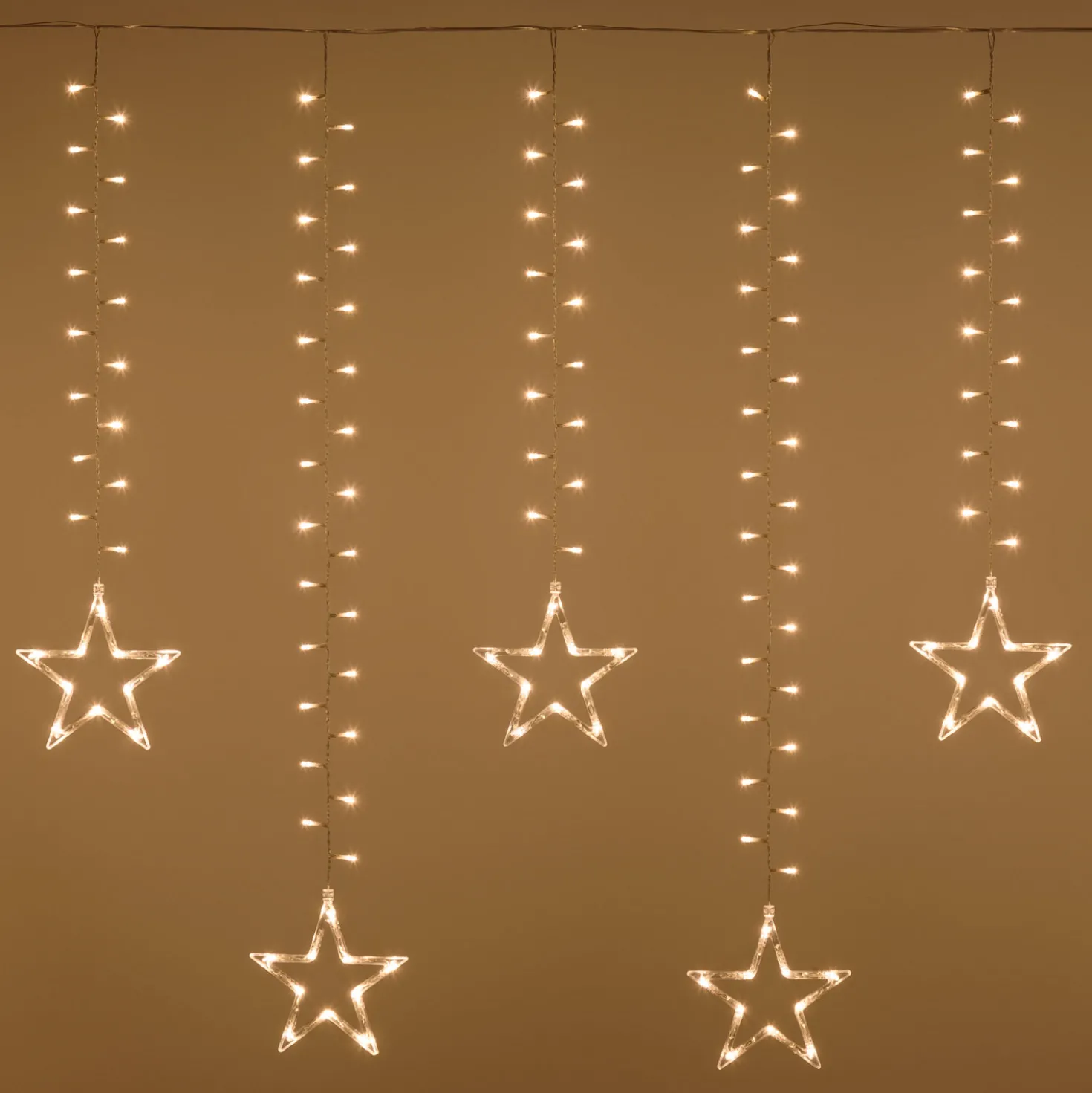 Stalattite decorata con stelle, 5 x h 1,05 m, 620 led bianco caldo