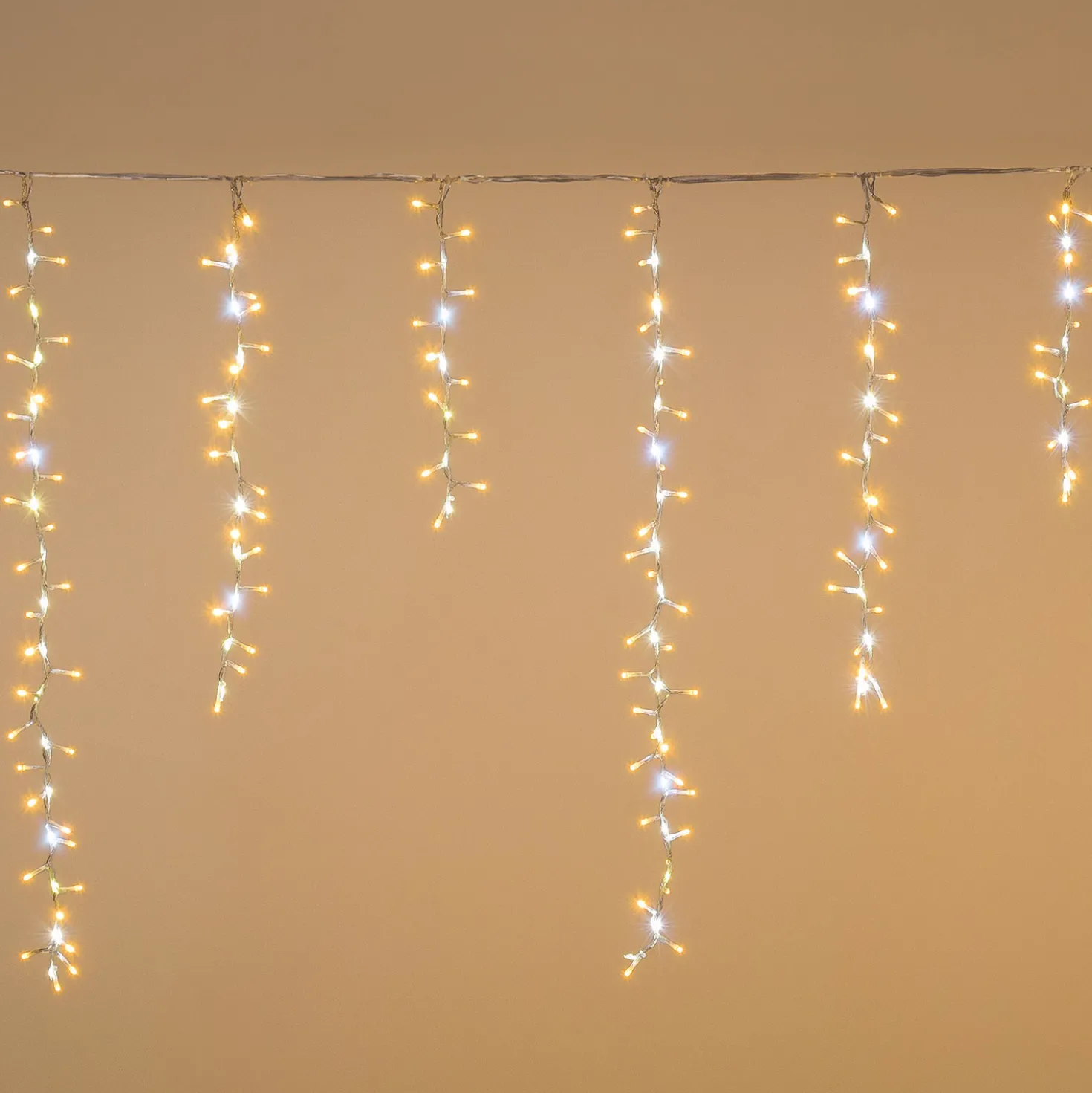 Stalattite Nastro di Luce StarFall 3,4 x h 0,8 m, 576 led bianco caldo e bianco freddo, cavo trasparente