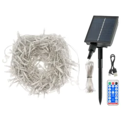 Stalattite solare 5,2 x h 1,1 m, 360 led bianco caldo, Power Bank con ricarica USB
