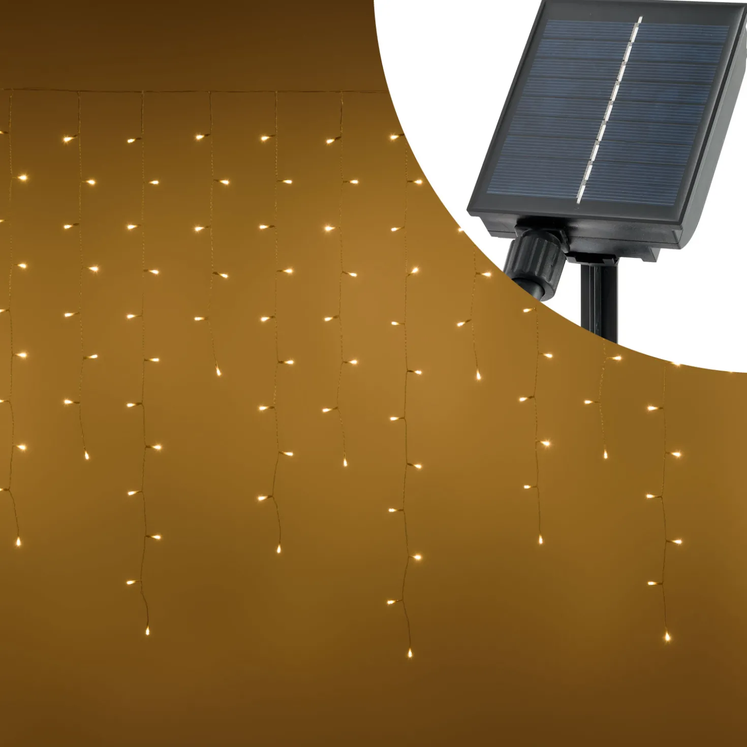 Stalattite solare 5,2 x h 1,1 m, 360 led bianco caldo, Power Bank con ricarica USB