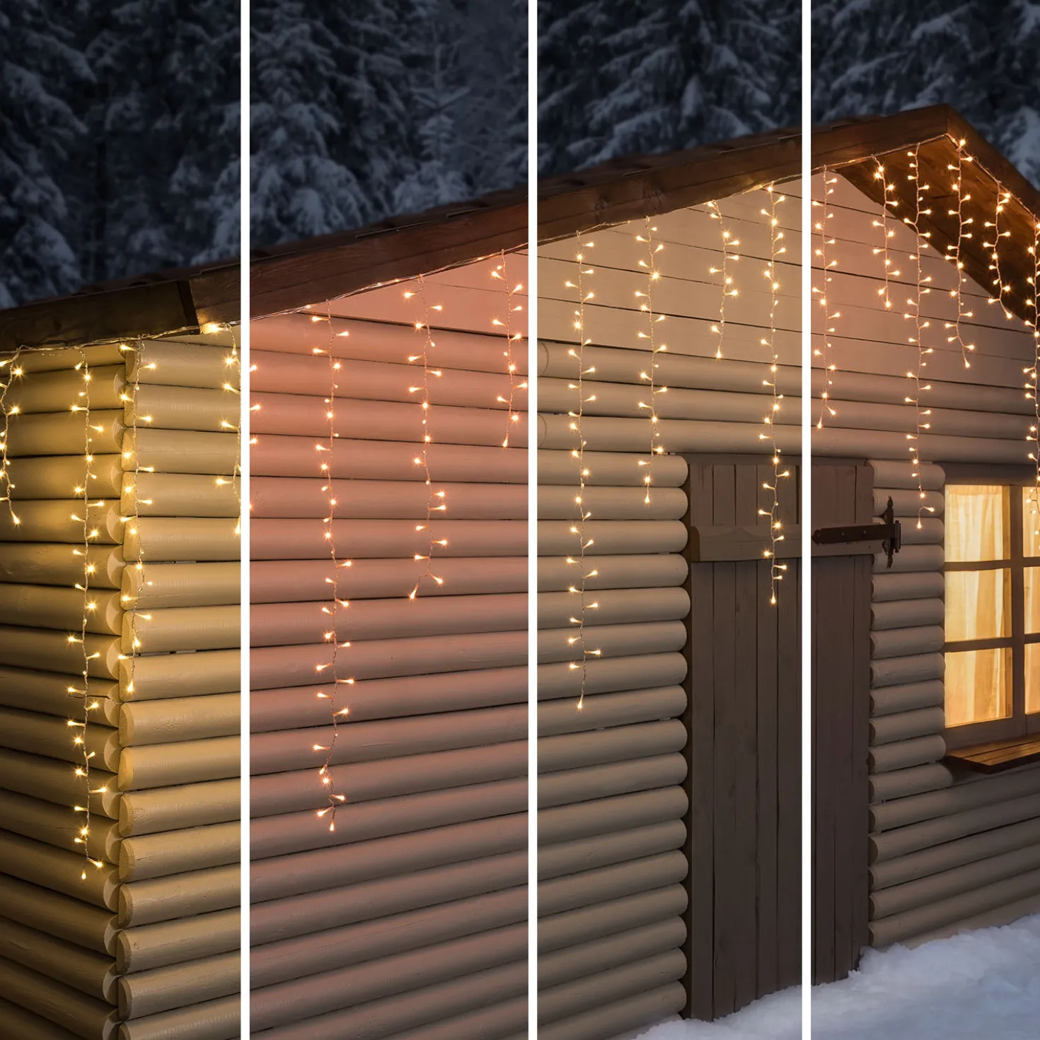 Stalattite 3,4 x h 0,8 m, 384 miniled bianco caldo e bianco extra caldo, cavo trasparente