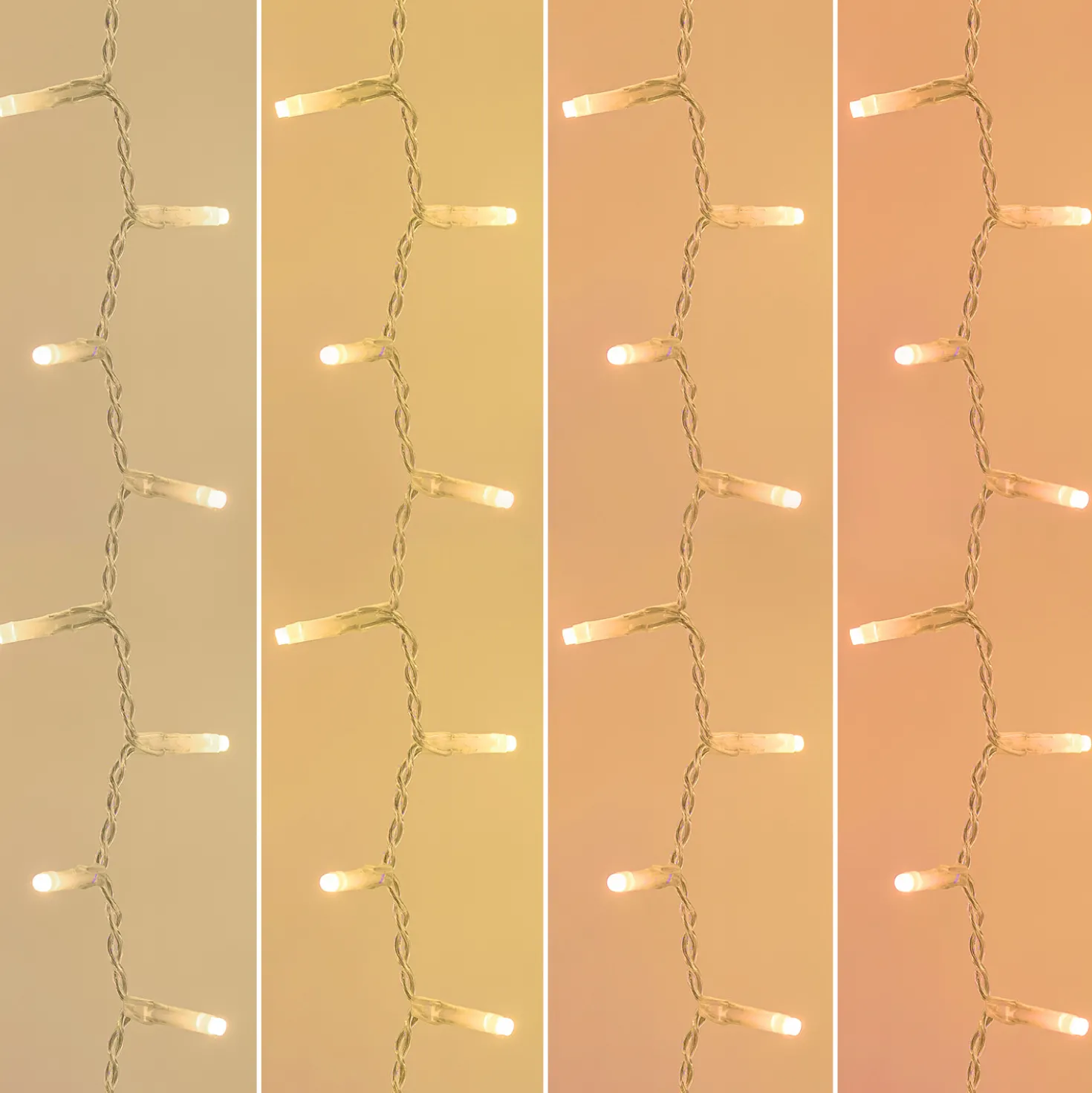 Stalattite 3,4 x h 0,8 m, 384 miniled bianco caldo e bianco extra caldo, cavo trasparente