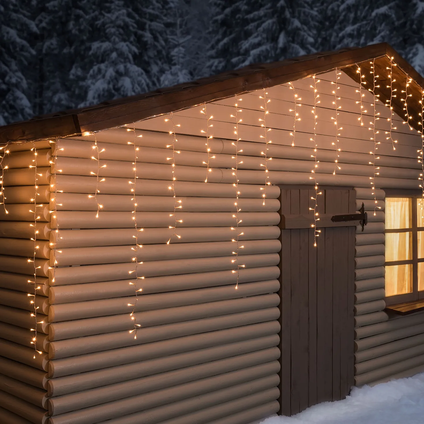 Stalattite 3,4 x h 0,8 m, 384 miniled bianco caldo e bianco extra caldo, cavo trasparente