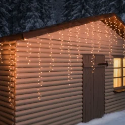 Stalattite 3,4 x h 0,8 m, 384 miniled bianco caldo e bianco extra caldo, cavo trasparente