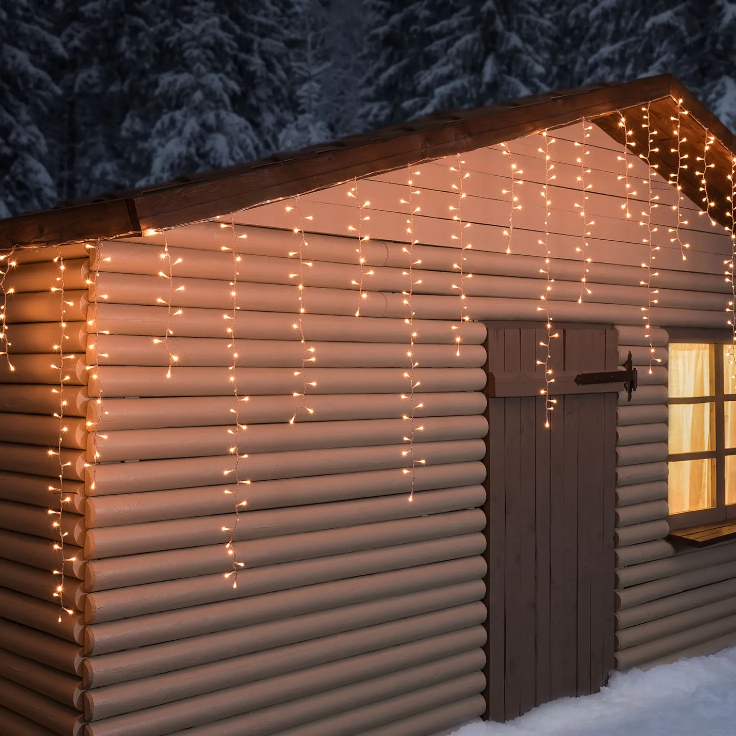 Stalattite 3,4 x h 0,8 m, 384 miniled bianco caldo e bianco extra caldo, cavo trasparente