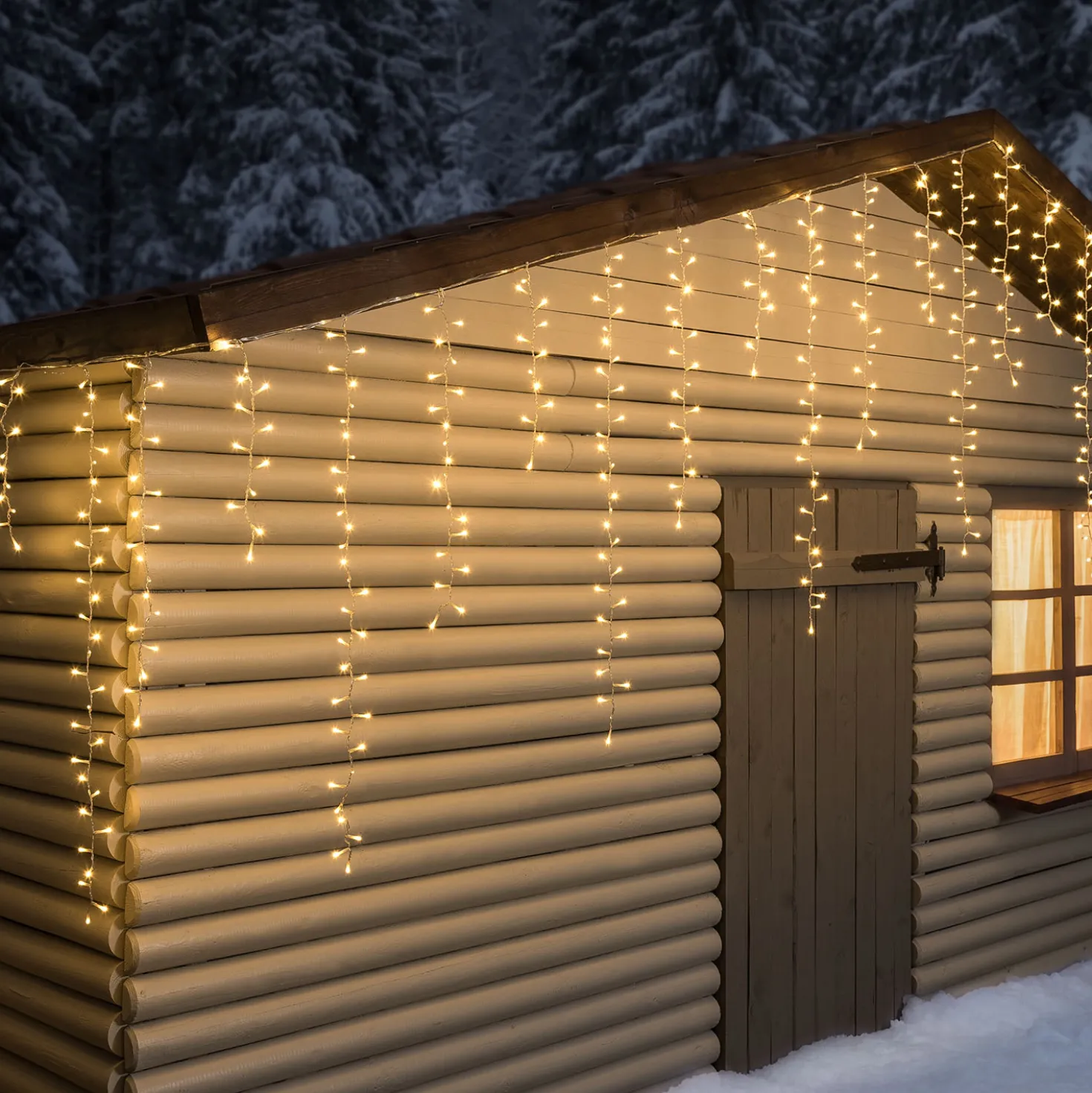 Stalattite 3,4 x h 0,8 m, 384 miniled bianco caldo e bianco extra caldo, cavo trasparente