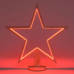 Stella con base in legno sbiancato, 55 cm, led RGB e Bianco Caldo, uso interno