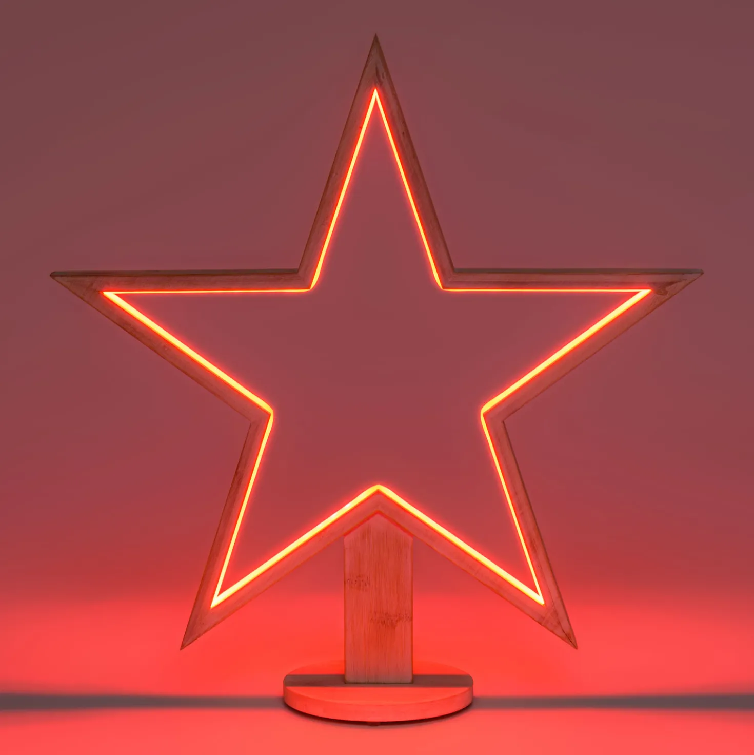 Stella con base in legno sbiancato, 55 cm, led RGB e Bianco Caldo, uso interno