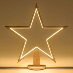 Stella con base in legno sbiancato, 55 cm, led RGB e Bianco Caldo, uso interno