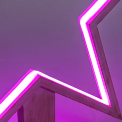 Stella con base in legno sbiancato, 55 cm, led RGB e Bianco Caldo, uso interno