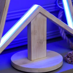 Stella con base in legno sbiancato, 55 cm, led RGB e Bianco Caldo, uso interno