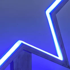 Stella con base in legno sbiancato, 55 cm, led RGB e Bianco Caldo, uso interno