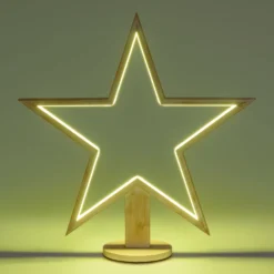 Stella con base in legno sbiancato, 55 cm, led RGB e Bianco Caldo, uso interno