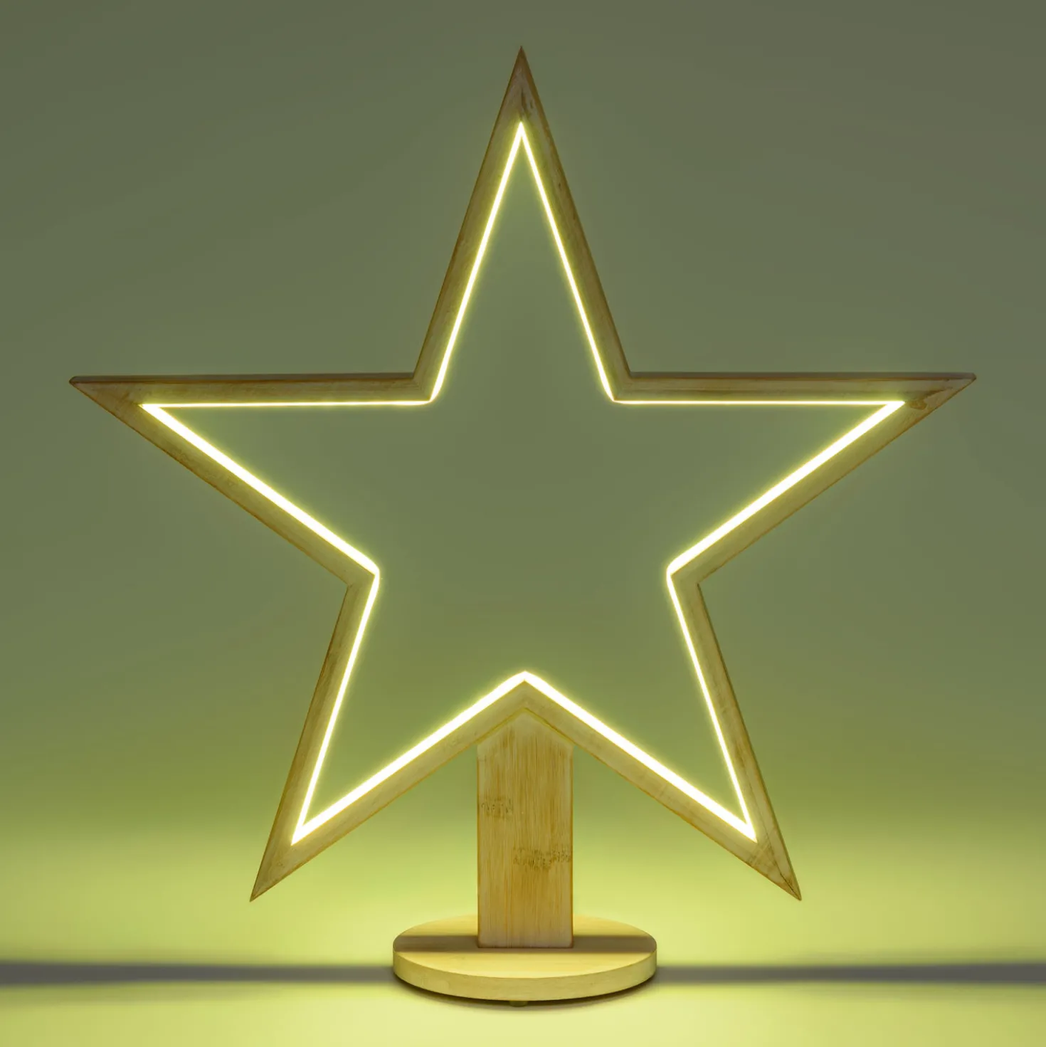 Stella con base in legno sbiancato, 55 cm, led RGB e Bianco Caldo, uso interno