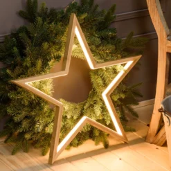 Stella in legno naturale, 55 cm, led bianco caldo, uso interno