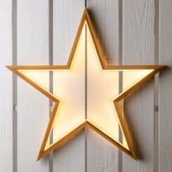 Stella in legno naturale, 55 cm, led bianco caldo, uso interno