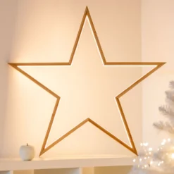 Stella in legno naturale, 75 cm, led bianco caldo, uso interno