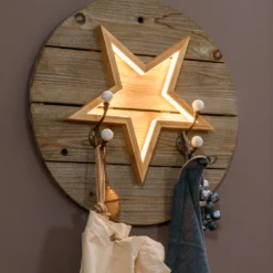 Stella in legno naturale, 35 cm, led bianco caldo, uso interno