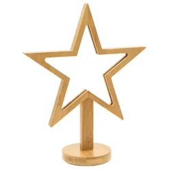 Stella in legno naturale con base, 37 cm, led bianco caldo, uso interno