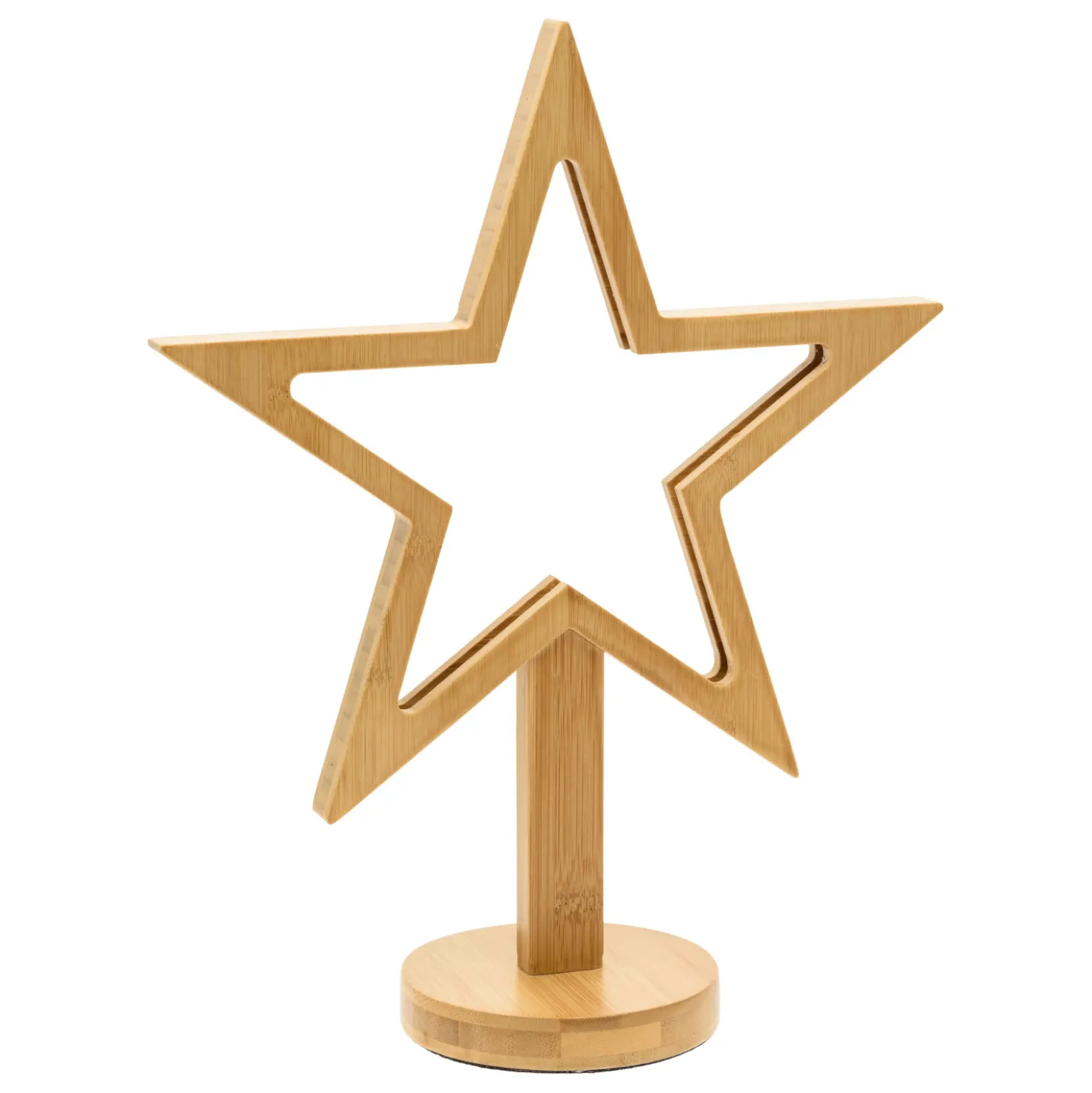 Stella in legno naturale con base, 37 cm, led bianco caldo, uso interno