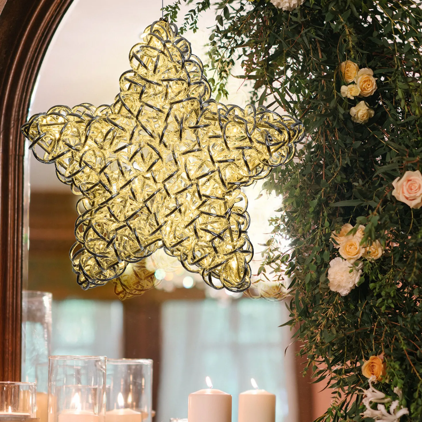 Stella luminosa in alluminio argento Ø 40 cm, 60 led bianco caldo