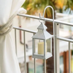 4 supporti porta lanterna in metallo bianco, h 110 cm