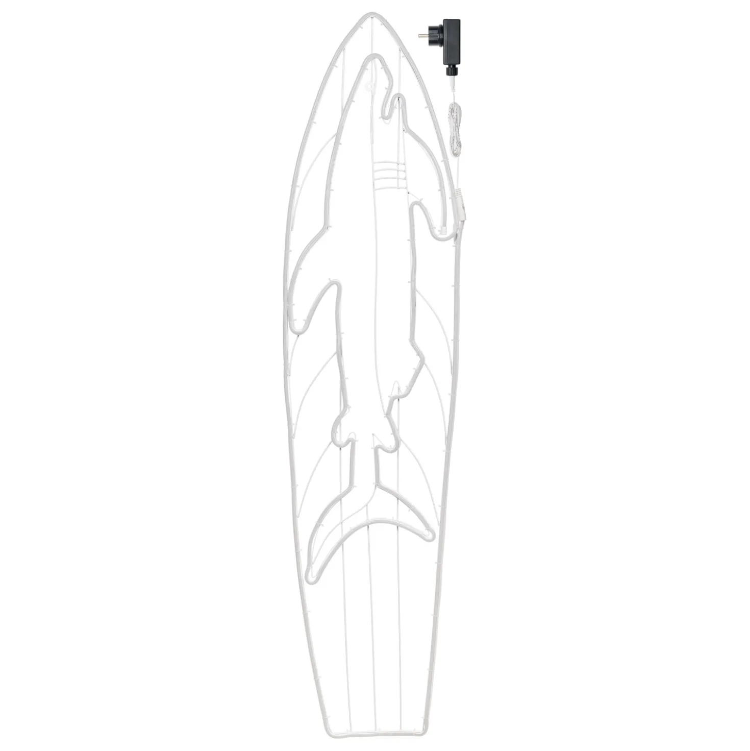 Tavola Surf con squalo in tubo effetto neon, led blu e bianco caldo