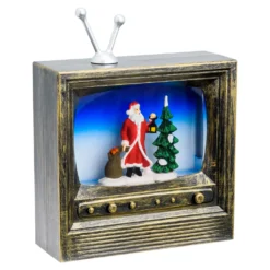 Televisione con Babbo Natale h 22 cm, led bianco caldo