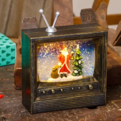 Televisione con Babbo Natale h 22 cm, led bianco caldo
