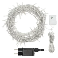 Tenda 2 x h 1 m, 120 led bianco caldo, cavo trasparente, timer