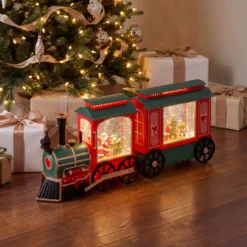 Trenino locomotiva + vagone, glitter scintillanti, h 20 cm, led bianco caldo, musiche natalizie