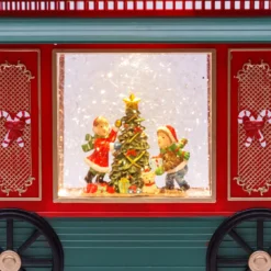 Trenino locomotiva + vagone, glitter scintillanti, h 20 cm, led bianco caldo, musiche natalizie