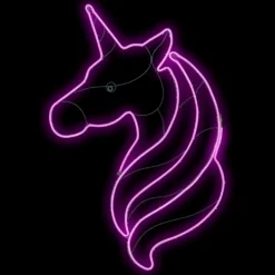 Unicorno in tubo effetto neon, led rosa